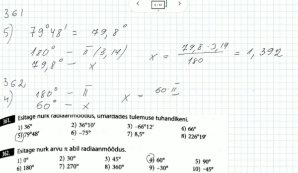 Kraad ja radiaan: harjutusülesanded kalkulaatoril, 10. klass, matemaatika - Image 2